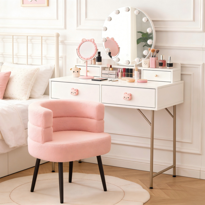 쿠리브 실내 등받이 소파 의자 푹신한 화장대 의자, 1개, 핑크