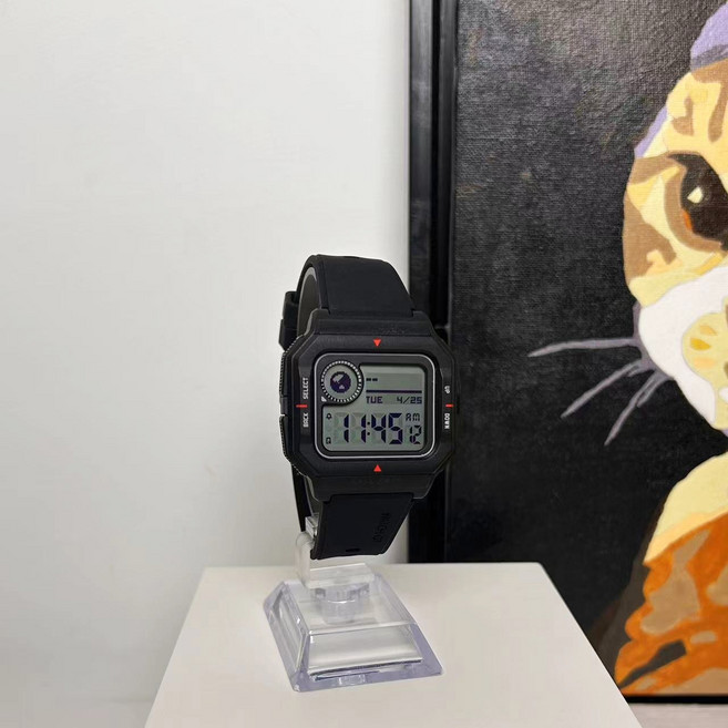 아마즈핏 네오 스마트워치 남성용 수면 추적 실시간 심박수 모니터 STN 디스플레이 5ATM 방수 스포츠 시계, 01 Silicone Strap, 01 NEO Black 95New