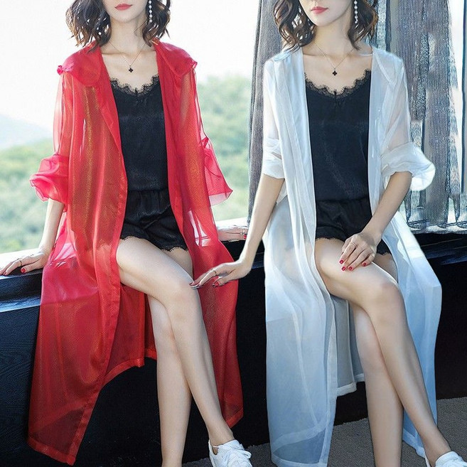 빅사이즈 여름 롱코트 순색 루즈핏 후드 롱자켓 시원한 자외선 차단 바람막이