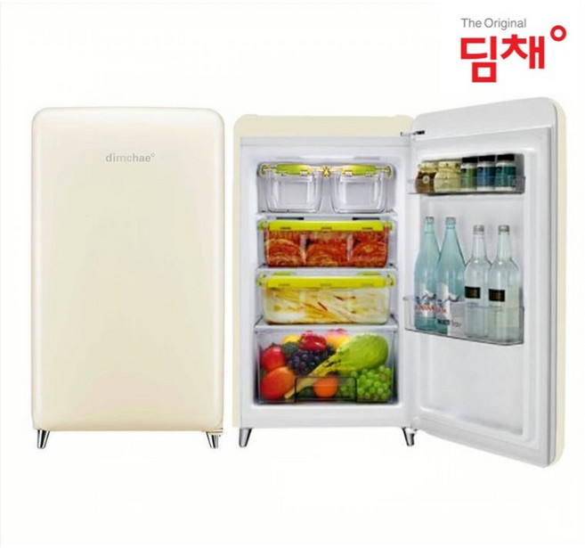 딤채 1도어 스탠드형 100L 미니 쁘띠 김치냉장고 투명용기 4개, WDS10KTACCF, 칵테일크림