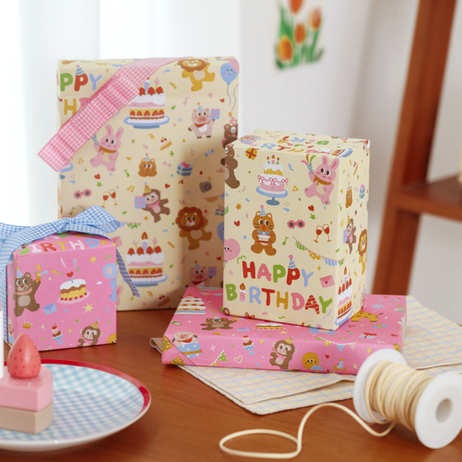 미닛 일러스트 선물 포장지, 1세트, 생일파티