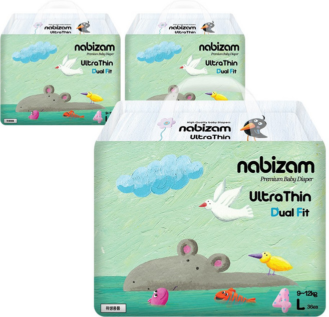 나비잠 기저귀 울트라씬 듀얼핏 밴드 3팩, 대형(L), 108매