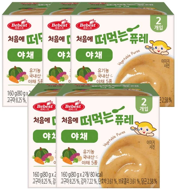 베베스트 처음에 떠먹는 퓨레, 야채, 160g, 5개 - 쿠팡