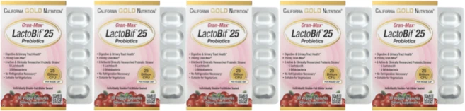California Gold Nutrition 캘리포니아골드뉴트리션 락토비프 250억 크랜맥스 베지 캡슐, 5개, 30정 - 쿠팡