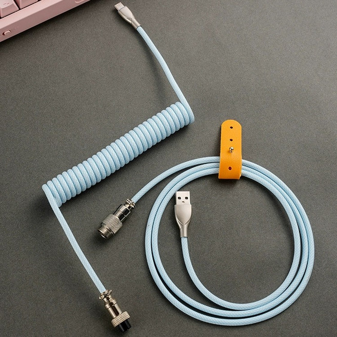 라보테 고급 항공 코일 키보드 케이블 파스텔 컬러 USB to C, 1개, 스카이블루, 1.5m