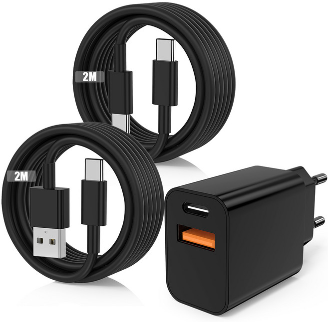 루미아코어 20W 2포트 멀티 PPS PD3.0 초고속 충전기 + C타입-C타입 케이블 2m *2 세트, 블랙, 1개