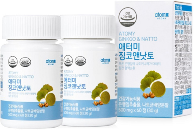 애터미 징코앤낫토 기억력 혈행개선 도움 500mg X 60정 2개