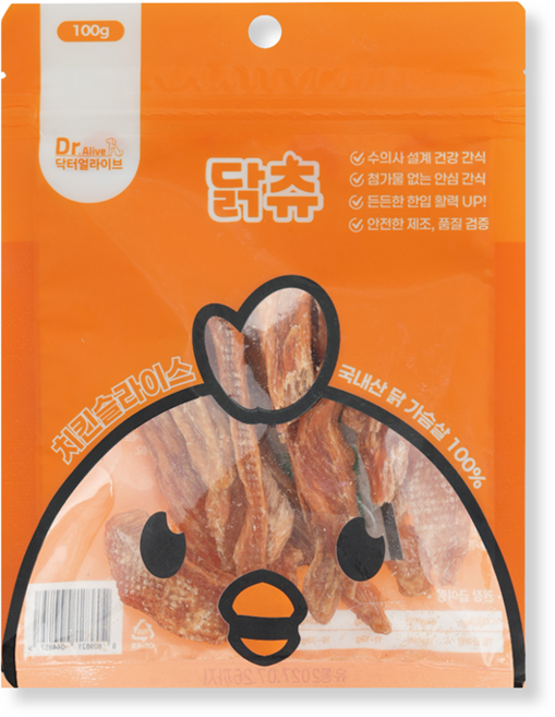 닥터얼라이브 닭츄 국내산 닭가슴살 6종 택1, 1개, 100g, 치킨슬라이스