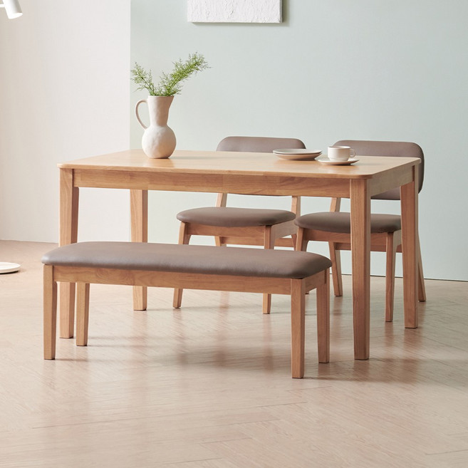 라로퍼니처 노엘 1250 고무나무 원목 낮은 패밀리 식탁 세트, 식탁+의자2+벤치1, 내추럴