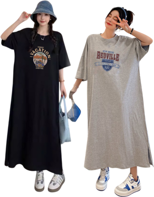 엔젤리크 1+1 캐주얼 루즈핏 롱 트임 원피스 2종