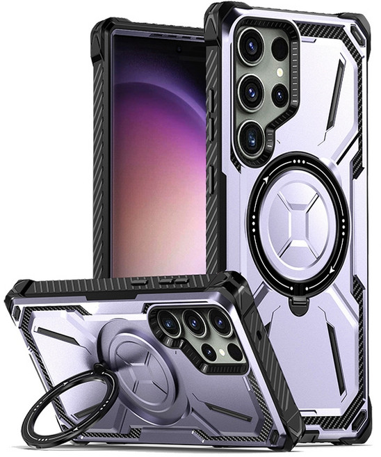 黃金甲軍規防摔 一體旋轉磁吸支架 手機殼適用三星S25 S24Ultra S23 S22 S21 S25Plus 保護殼