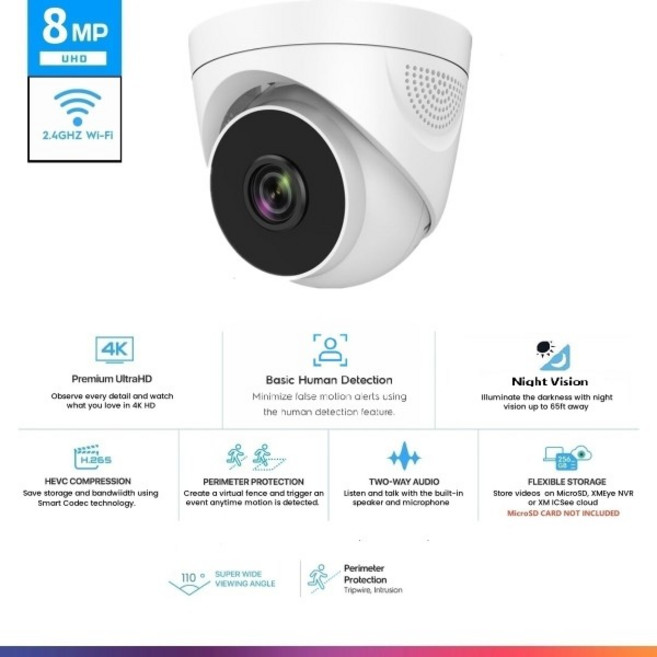 홈캠 8MP 4K Wifi HD IP 카메라 실내 5MP 4MP 3MP 돔 카메라 양방향 AI 스마트 감지 알람 P2P NVR, 3. 4MP WiFi Camera, A. 미국 플러그, 나. 3.6mm, 1개