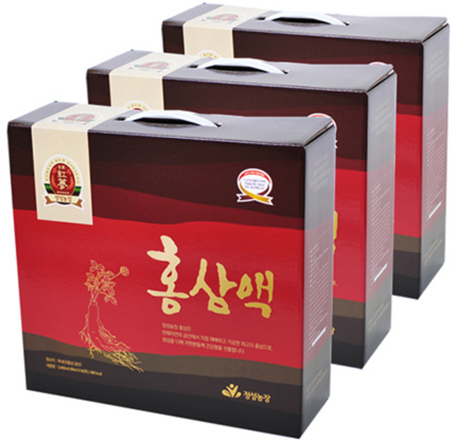 정성농장 5년근 홍삼액 60포 3상자(90mlx180개입) 단맛과 첨가물 없는 100% 순수홍삼, 5.4L, 3개