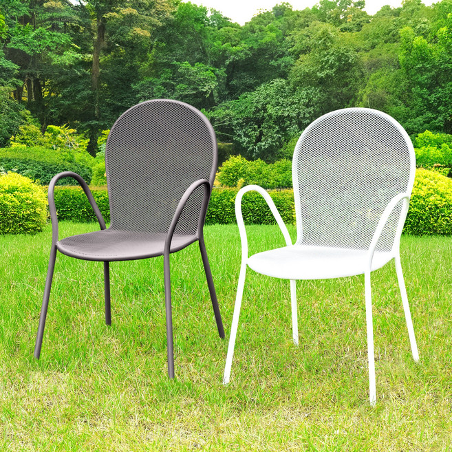 스틸망 체어 카페 커피숍 테라스 인테리어 철재 정원 원형 업소 매장 음식점 공원, 화이트, 1개