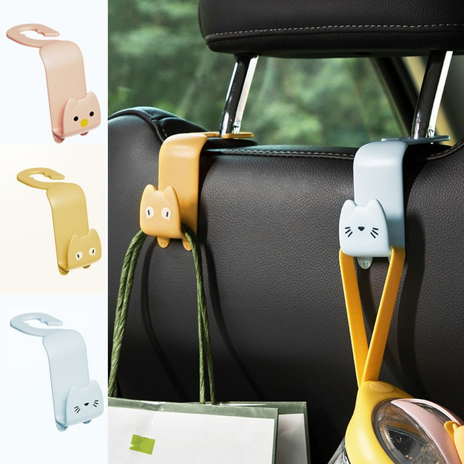 파스텔냥냥이 차량용 가방걸이 후크 마스크걸이 자동차 수납 정리, 그레이블루, 2개