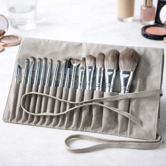 말랑버튼 메이크업 브러쉬 14종 파우치 세트, 1개, 스노우