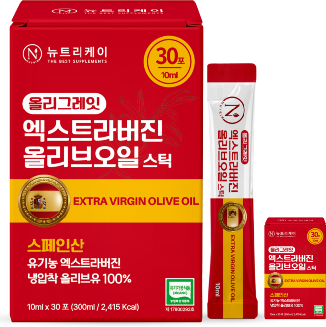 뉴트리케이 냉압착 엑스트라버진 올리브오일 스틱 올리그레잇 스페인 엑스트라버전, 60개, 10ml
