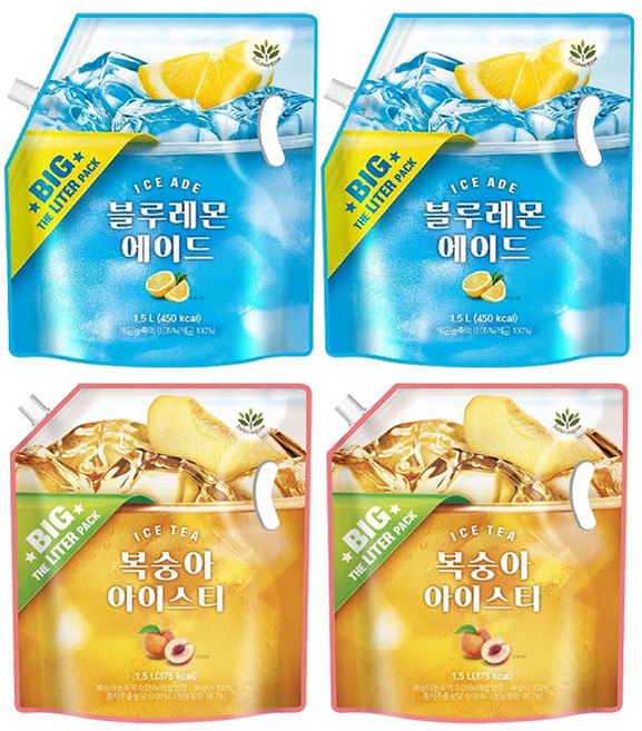 밸런스그로우 대용량 에이드 (복숭아 2P+블루레몬 2P), 4개, 1.5L