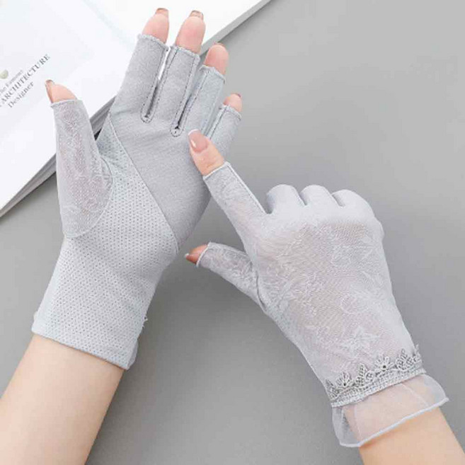 여성 망사 레이스 반장갑 여름 운전 등산 터치 장갑 손가락, 1개, 그레이