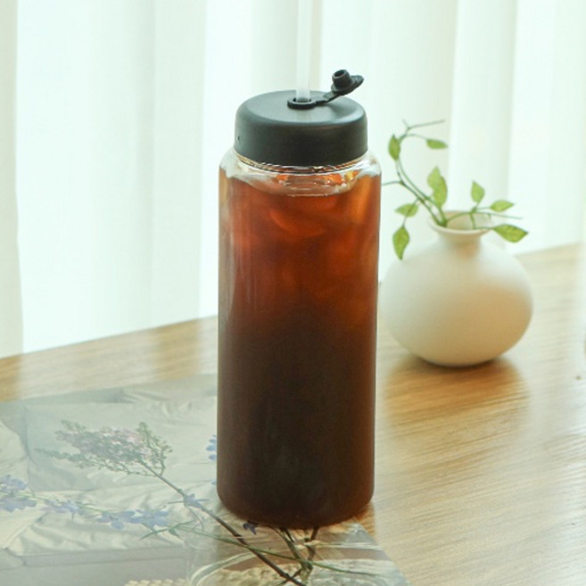 원형 보틀 카페 텀블러 아이스커피컵, 검정, 실리콘캡(빨대형), 1개, 1개입