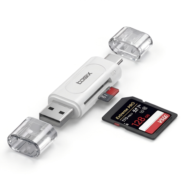 베이식스 SD카드리더기 USB C+A타입 멀티리더 아이폰 갤럭시 노트북 OTG 지원, 1개, 화이트