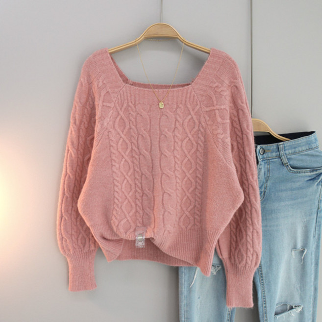 달콩 여성 케이디꽈배기스퀘어넥니트