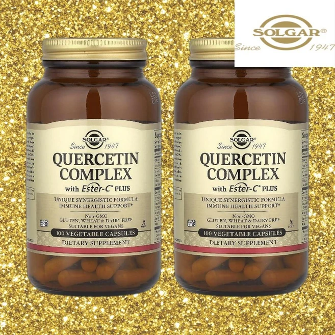 Solgar 케르세틴 Ester-C 플러스 함유 퀘르세틴 복합체 베지 캡슐 100정 Quercetin 2통, 2개 - 쿠팡