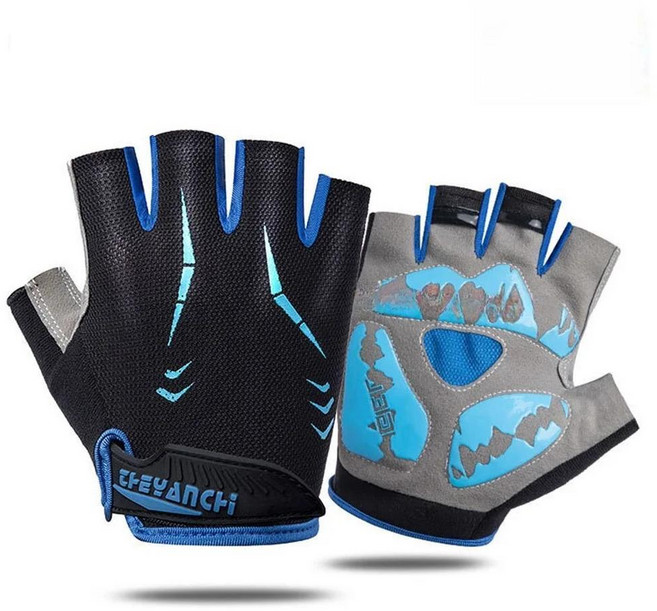 Evr 사이클링 장갑 용 풀 핑거 따뜻한 플리스 자전거 타기 충격 흡수 야외 스포츠 로드 바이크, 34 파란색