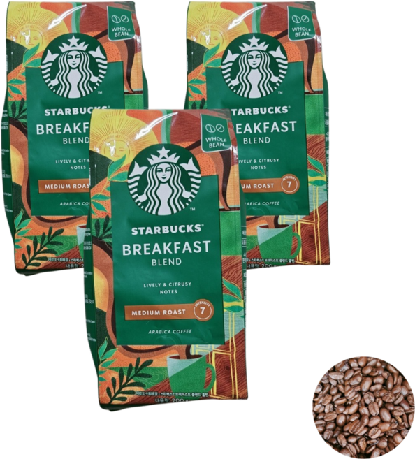 코스트코 스타벅스 커피 블랙퍼스트 모닝 원두 미디엄 로스팅 블렌드 커피콩 대용량 STARBUCKS COFFEE WHOLE BEAN, 홀빈(분쇄안함), 200g, 1세트