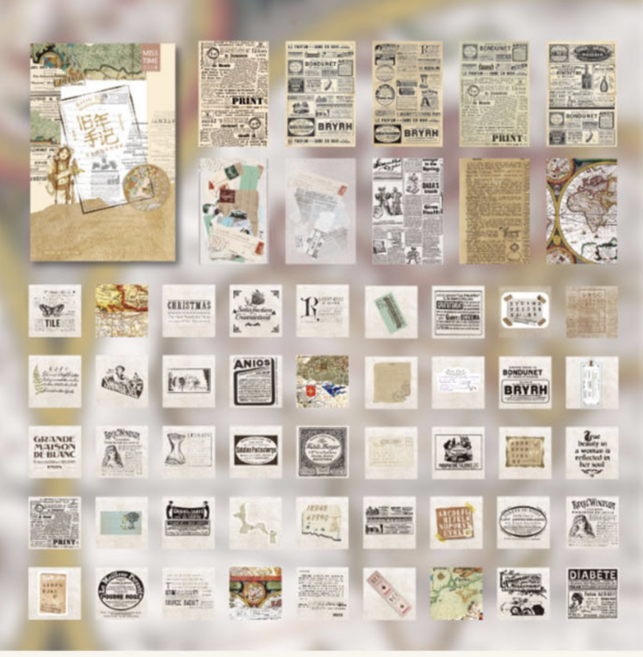 감성 빈티지 일러스트 스티커 팩, 1세트, 신문