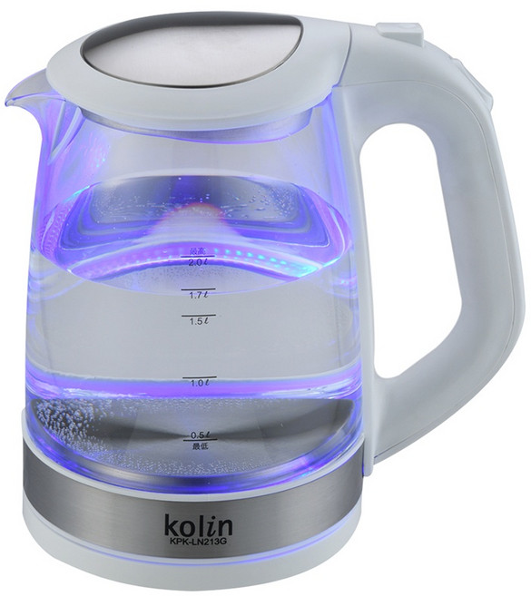 kolin歌林快煮壺2L藍光LED玻璃電茶壺熱水壺花茶壺, KPK-LN213G