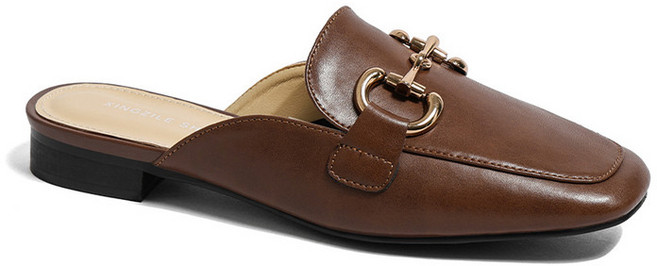 奢尚匯品 真皮包頭馬銜扣平底穆勒鞋, 深棕色【2.5公分】,38