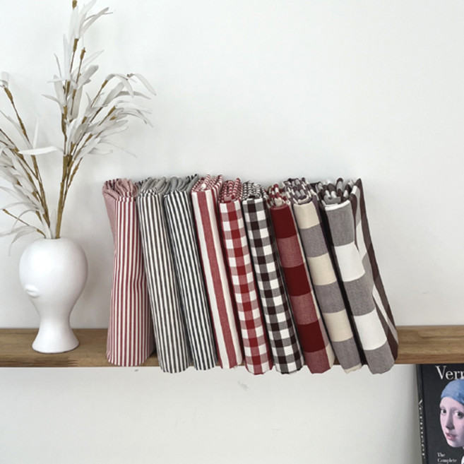 대폭 면원단 옥스포드 체크 스트라이프 패턴 모던 감성 패브릭 9종, 1개, 42mm  퍼플 체크