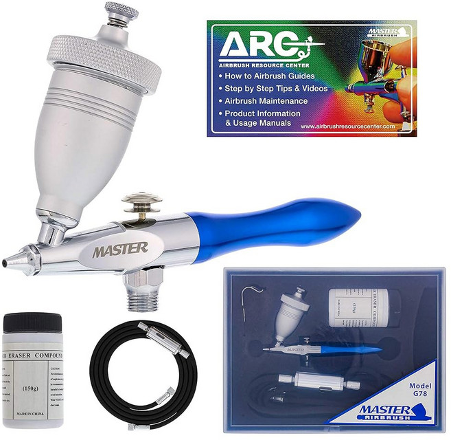 마스터 에어브러시 그래비티 피드 미니 샌드블래스터 키트 - 1/2온스 컵 0.5mm 팁 호스 휴대용 에어브러시 미술 미니어처 페인팅 모형 자동차 네일 아트 에칭 유리, 1개