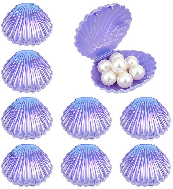 10개 보라색 플라스틱 조개모양악세사리보관함 액세서리 트레이 7.6x9x4.4.cm