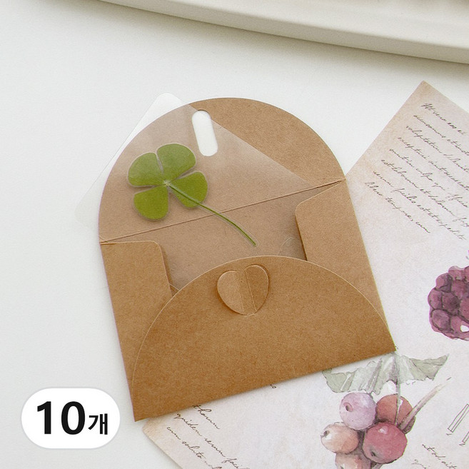 행운의 네잎클로버 코팅 카드 생화 투명 책갈피 선물, 봉투포함, 10개