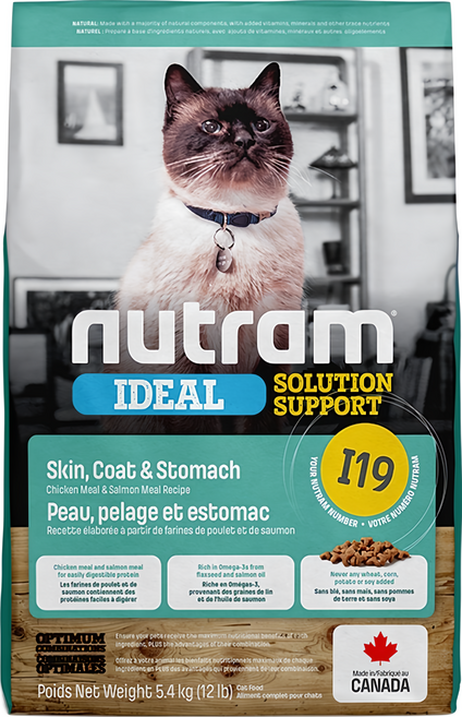 紐頓 Nutram I19 專業理想系列 三效強化貓飼料, 1個, 5.4kg, 雞肉+鮭魚