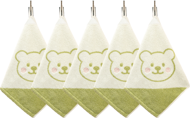 포송타월 오코텍스인증 꼰지곰 어린이집 고리수건, 5개, 그린