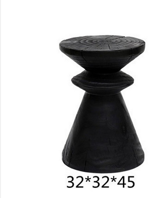 탄화 스툴체어 블랙 매장 낮은 통나무 우드 우드체어 카페, 1개, 스타일 K 지름 32 높이 45