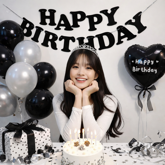 파티에진심인사람들 블랙하트 생일풍선세트 올블랙 생일파티 포토존 홈파티, 1개