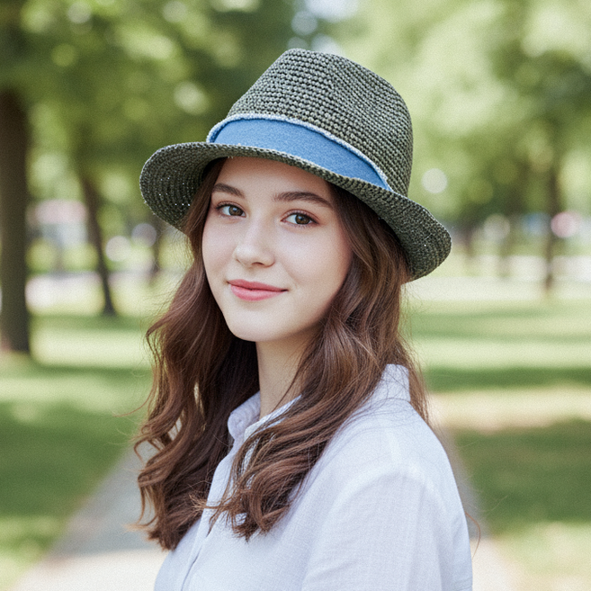 팸드님 천연소재 라피아 페도라 여름 밀짚 중절모 파나마햇