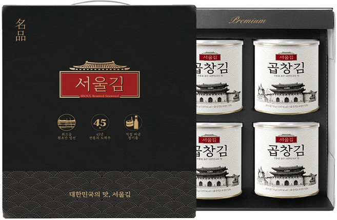 1위 - 서울김 곱창김 명품 캔김 35g x 4개입 선물세트 / 보령 대천 두번구운 맛있는 조미돌김 중앙맛김, 1세트