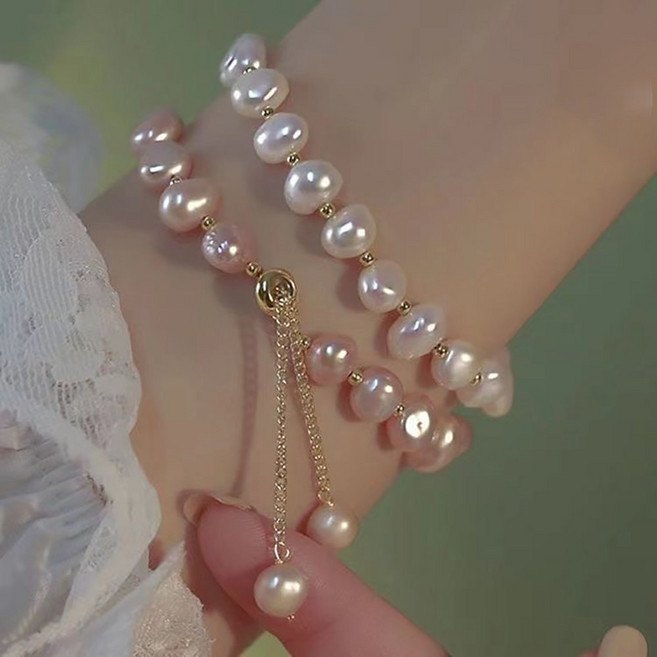 ROYALBELLE (1+1)2장묶음 여성 불규칙 진주 디테일 이형 디자인 조절형 체인 드롭 팔찌 세트 D00728111