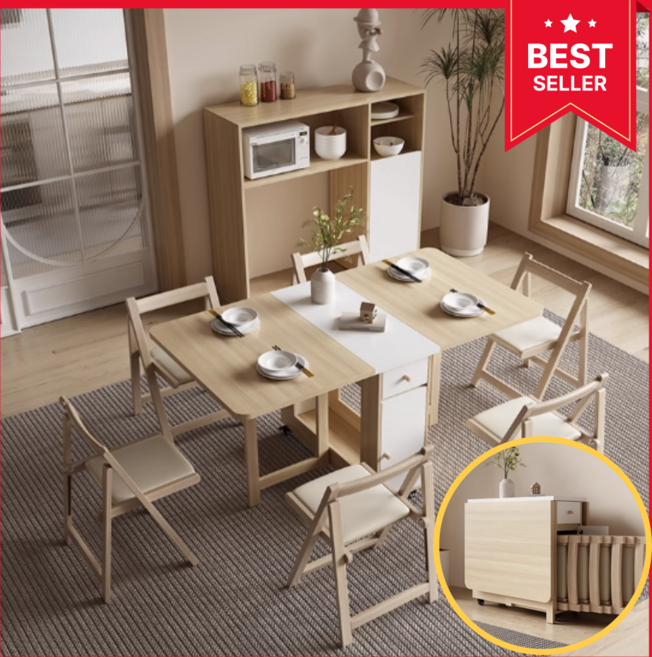 룸리 바퀴달린 접이식 이동식 테이블 책상 확장형 식탁 의자 2인용 4인용, (그레이)1.2m식탁+의자2개