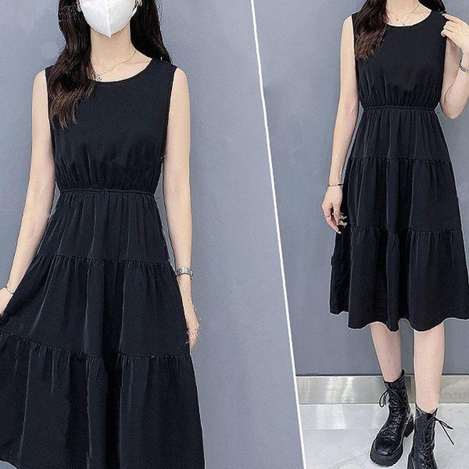 大碼連衣裙 2026春夏新款氣質減齡收腰時尚褶皺連衣裙, 黑色,2XL 60.0-65.0公斤, 黑色