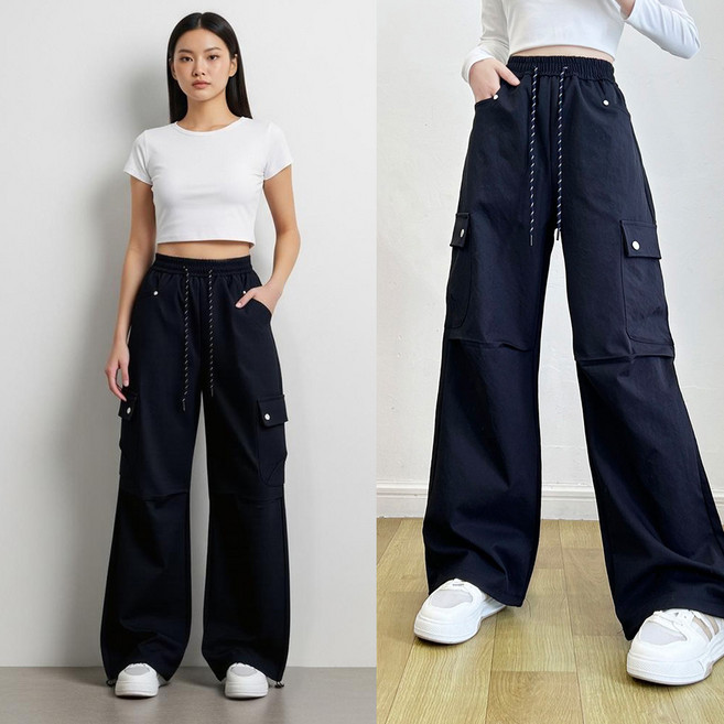 후암마켓 여성 와이드 루즈핏 투웨이 트레이닝 카고 팬츠