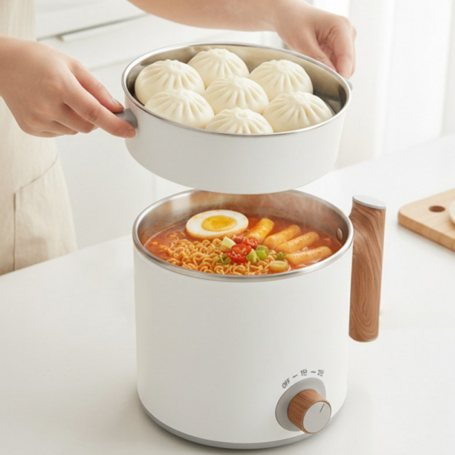 Visulink 2in1 멀티 전기냄비 노브 스타일 스팀냄비 2단계 불 조절 가정용 조리기구, CND-1901-15