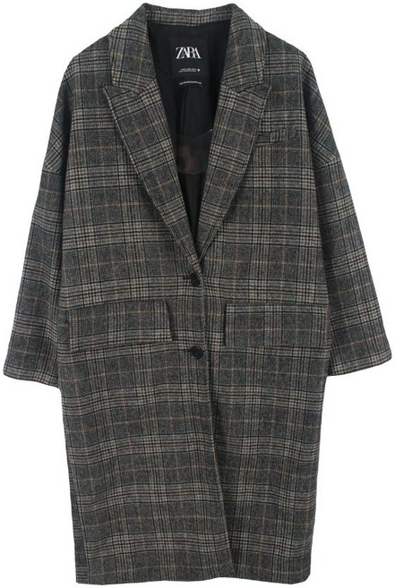 자라 (WOMEN - XS) 울 블렌드 체크 패턴 롱 코트