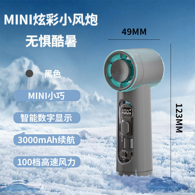 新款高速渦輪暴力風扇100檔調節手持風扇戶外便攜usb數顯電風扇, 49*40*123*mm, F15灰色【數顯款】