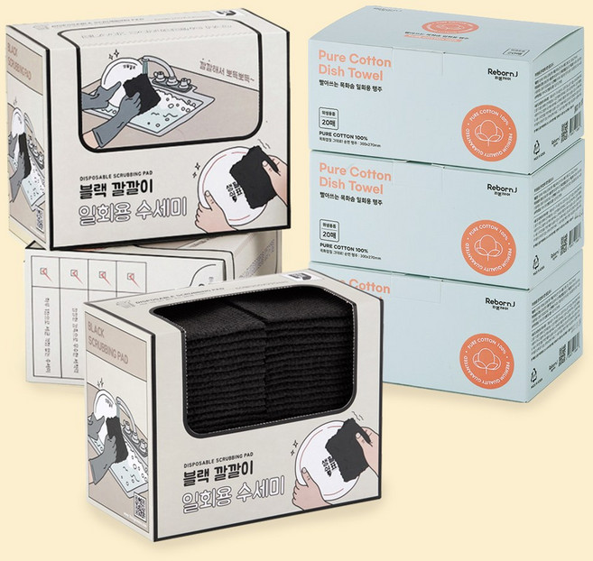 [리본제이]블랙 깔깔이 일회용수세미 180매 + 빨아쓰는 목화솜 행주 60매, 블랙깔깔이 수세미 180매+목화솜행주 60매, 1개